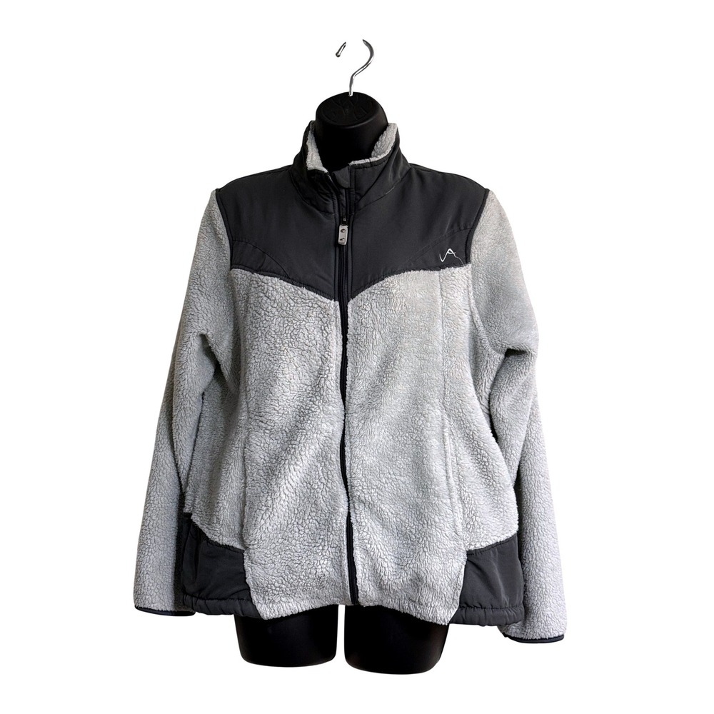 Vertical 9 Womens Gray Black Sherpa Fleece Full Zip Jacket Size Large Colorblock